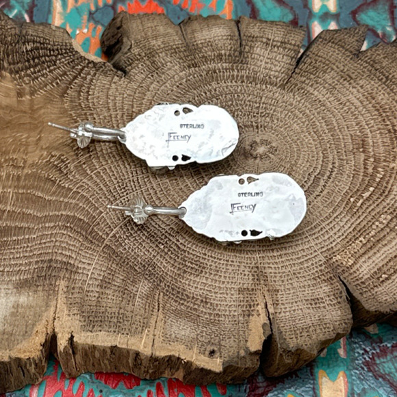 LEO FEENEY Sterling Sleeping Beauty Carico Lake Turquoise Hoop Earrings Dangles - Picture 2 of 2